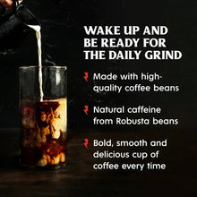Coffee promotion banner with steaming mug and Wake up and be ready text