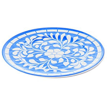 Blue and white floral melamine dinner plate, round rim pattern