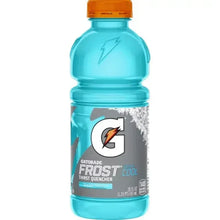Teal Gatorade Frost Thirst Quencher bottle with orange cap and front label