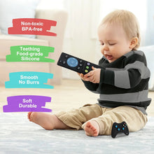 Black silicone teething chew toys with smooth controller shape and remote control design.