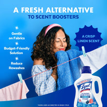 Lysol laundry sanitizer infographic with bottle and people holding fabric