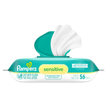 Fragrance-free sensitive baby wipes container with raised white wipe, 56-count