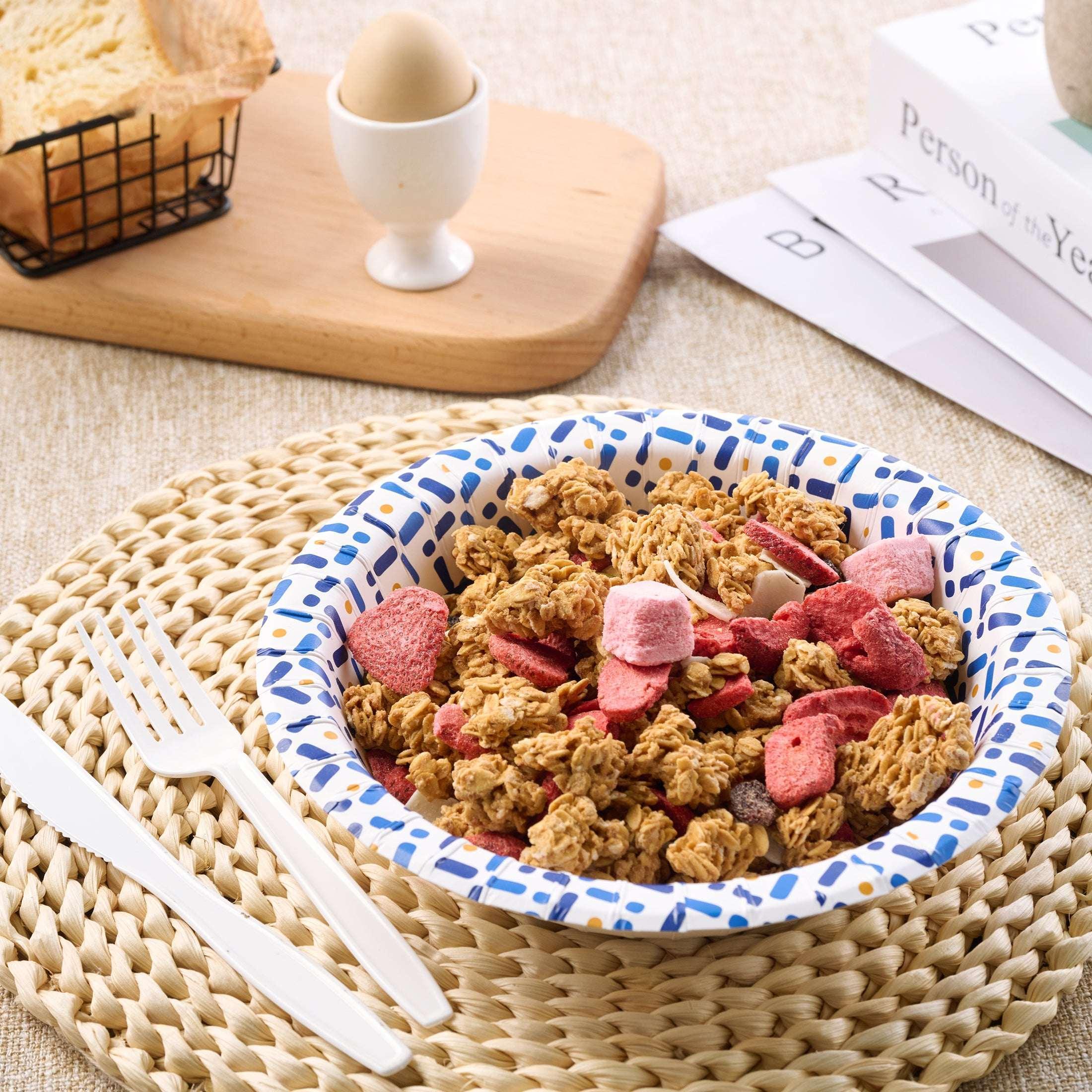 VPLUS Disposable Paper Bowls, 20 Oz 100 Count, Microwave Safe, Soak Proof, Heavy Duty Flower Printed Paper Bowls for Dinner or Lunch