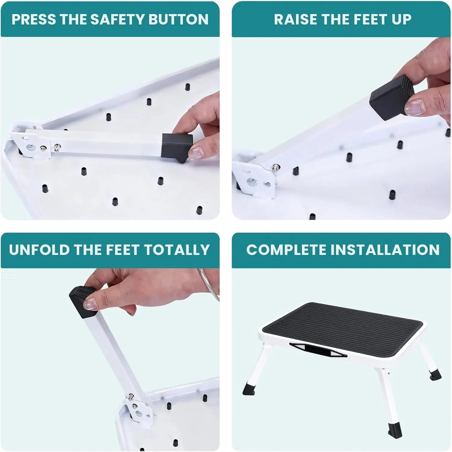 Gianna Foldable Step Stool with Non-Slip Platform & Rubber Feet, 1-Step Ladder with Carrying Handle, 330lbs Capacity Sturdy Metal Foldable Stool for Indoor & Outdoor Use，Black
