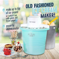 Nostalgia 4-Quart Electric Parlor-Style Ice Cream Maker, Aqua