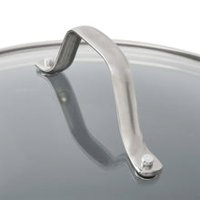 Curved stainless lid handle for a stock pot
