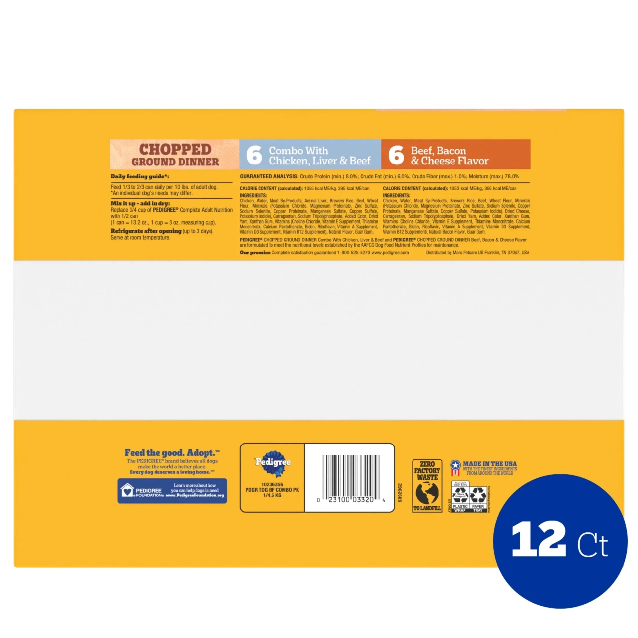 Pedigree Chopped Ground Dinner Chicken & Bacon Variety Pack Wet Dog Food, (12) 13.2 oz Cans - USA MEGA SHOP