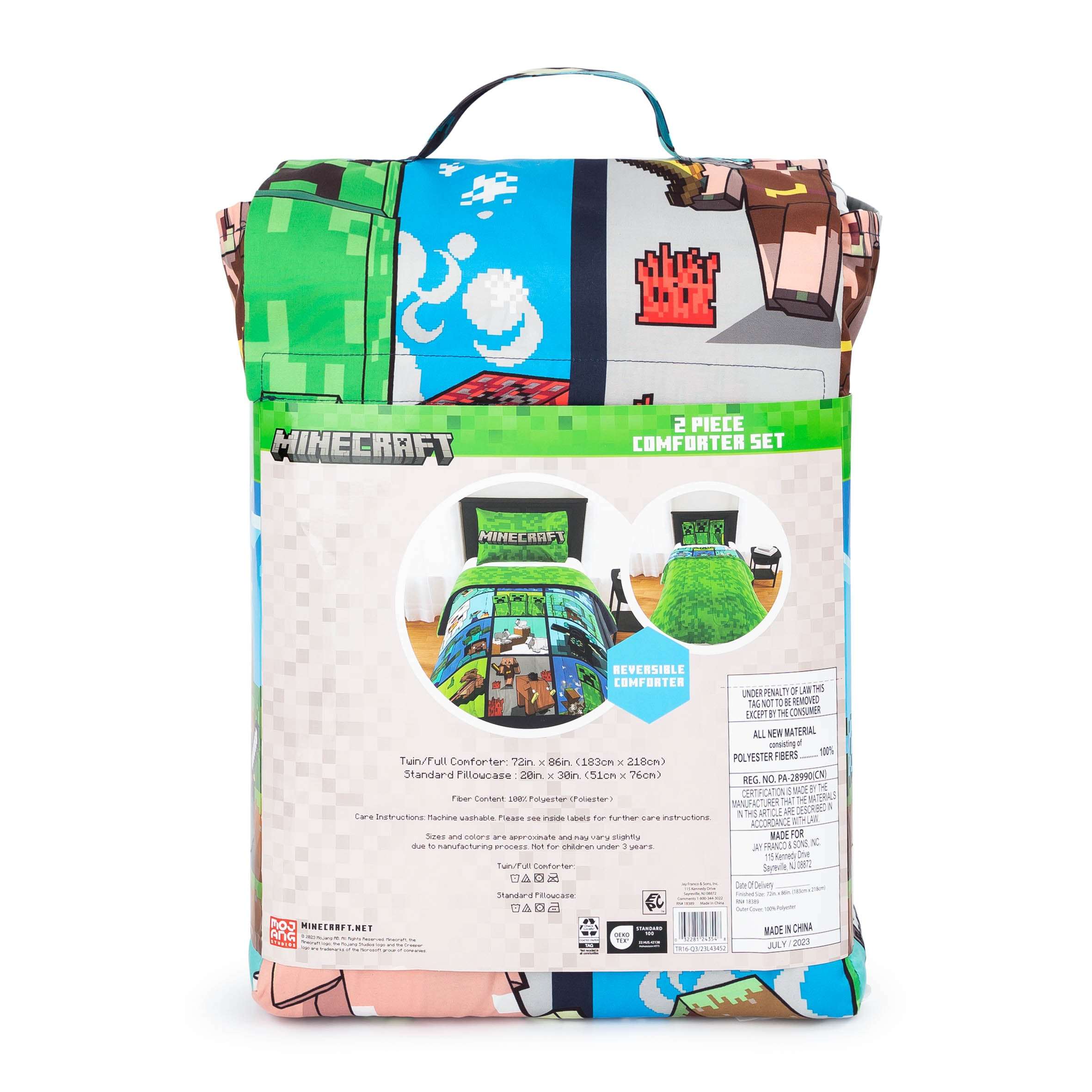 Minecraft Kids 2 Piece Green Reversible Comforter and Pillowcase Bedding Set, Twin/Full