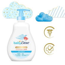 Baby Dove rich moisture wash bottle with blue pump and water-cloud graphics