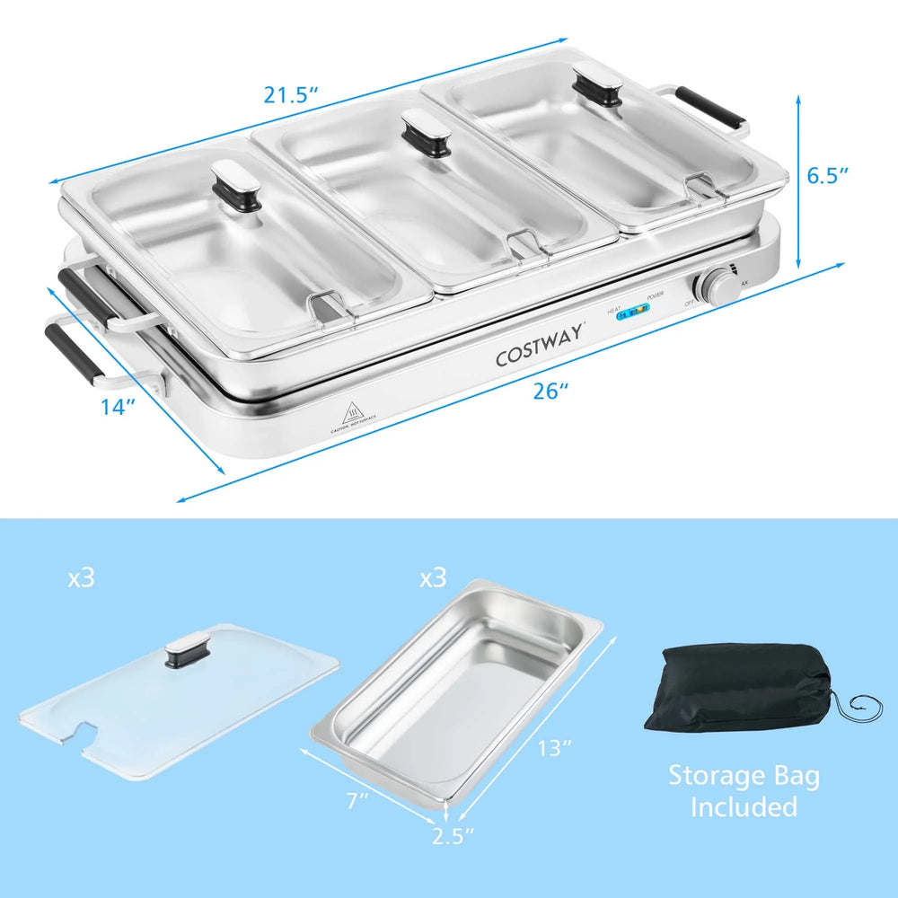 Costway Food Warmer Buffet Server 450W Stainless Steel Electric Warming Tray for Parties - USA MEGA SHOP