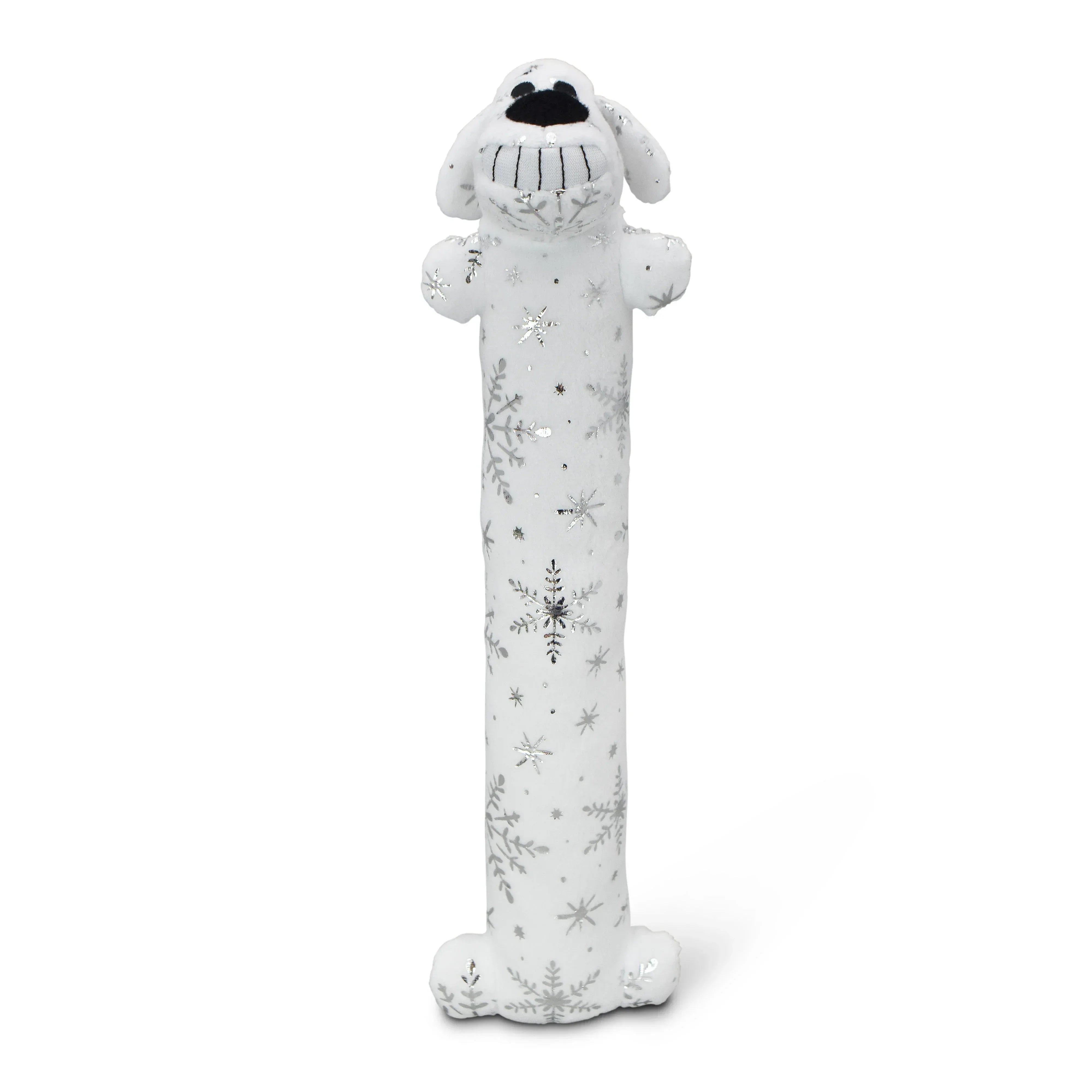 Multipet Plush Holiday Loofa Dog Toy with Sparkly Snowflakes, Stuffing & Squeaker, 3 pack with Red, Green & White, 12" Each - USA MEGA SHOP