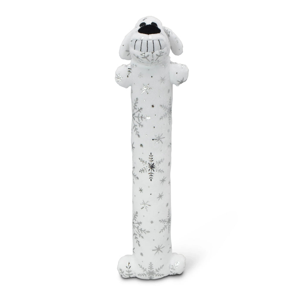 Multipet Plush Holiday Loofa Dog Toy with Sparkly Snowflakes, Stuffing & Squeaker, 3 pack with Red, Green & White, 12" Each - USA MEGA SHOP