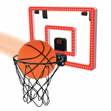 Over-the-Door basketball hoop with hanging net and orange basketball near the rim