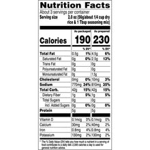 Nutrition Facts panel showing calories and macronutrients for rice pilaf mix