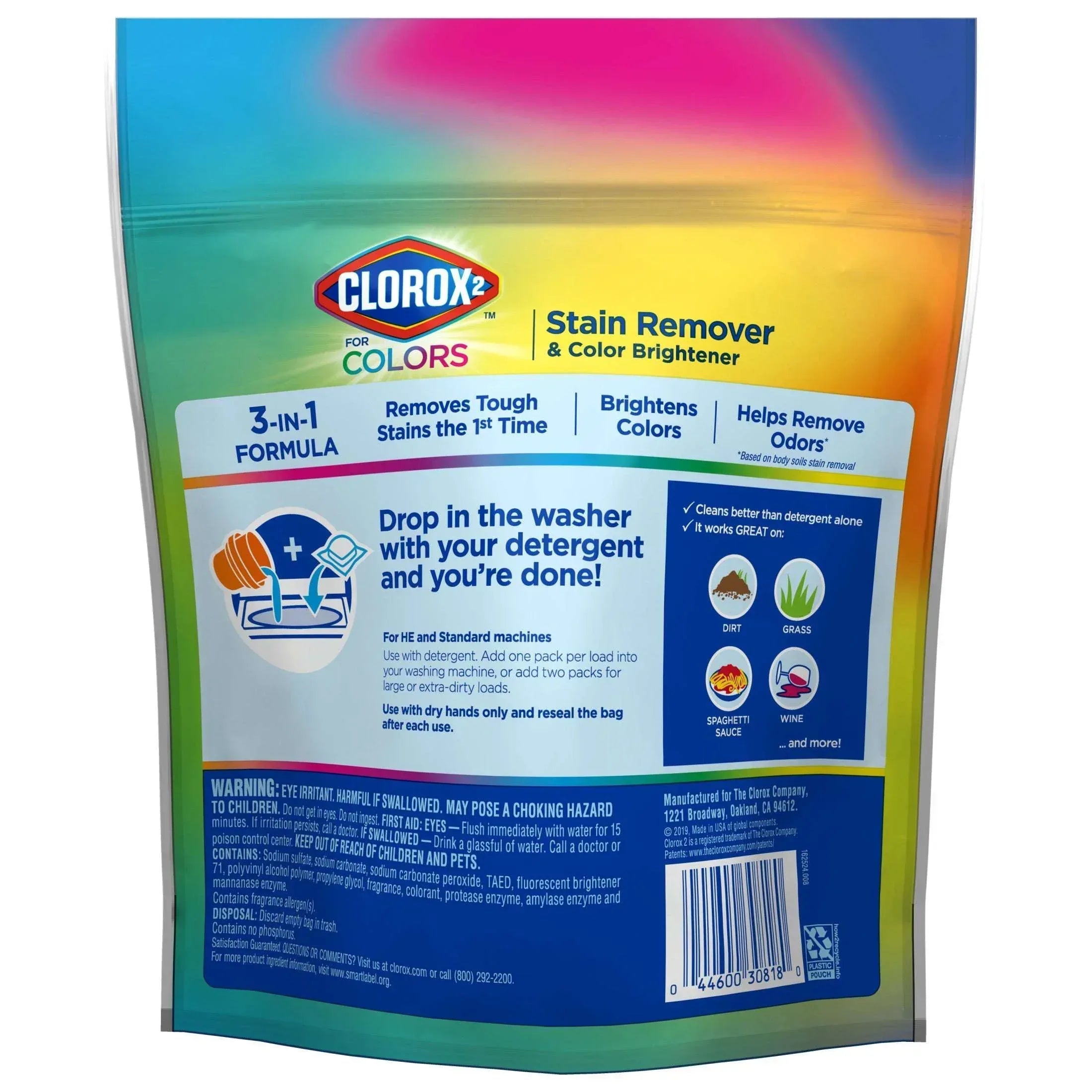 Clorox 2 for Colors Laundry Stain Remover and Color Booster Pods, Regular, 25.4 oz, 40 Count