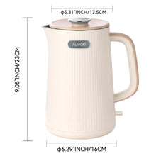 Cream electric kettle with lid and side handle, shown front view