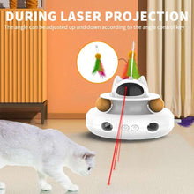 White rotating cat teaser toy with wand and colorful feather lure
