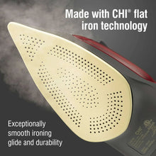 CHI iron soleplate close-up with perforated steam holes, cream ceramic surface
