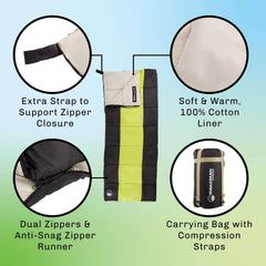 Wakeman Outdoors Kids Sleeping Bag with Zippers and Compression Bag (Green)