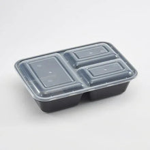 Dark 3-compartment meal prep container with three separate lid sections