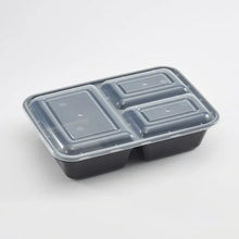3-compartment meal prep container with clear top lid and dark base