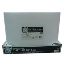 Rectangular commercial cutting board in retail packaging, black and light gray