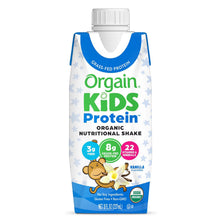 Orgain Kids vanilla protein shake carton with white cap and monkey illustration