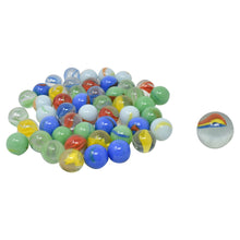 Assorted multicolor glass marbles with one single marble close-up
