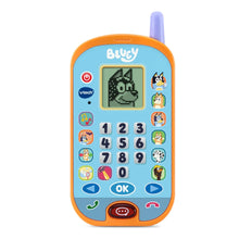 VTech Bluey ring phone with purple antenna, keypad buttons and red call button