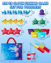23-piece cloth fishing game set with ocean mat, felt fish, poles, and numbered cups