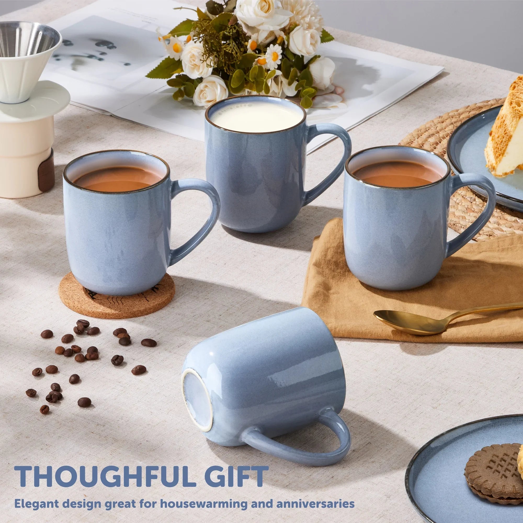 Vesteel Coffee Mug Set of 4, Ceramic Coffee Cups with Handles, 14oz Handmade Reactive Glaze Mugs Set for Coffee Tea Milk, Mug Gifts for Thanksgiving Day Anniversary, Gifts for Men, women, Home, Office and Restuarant