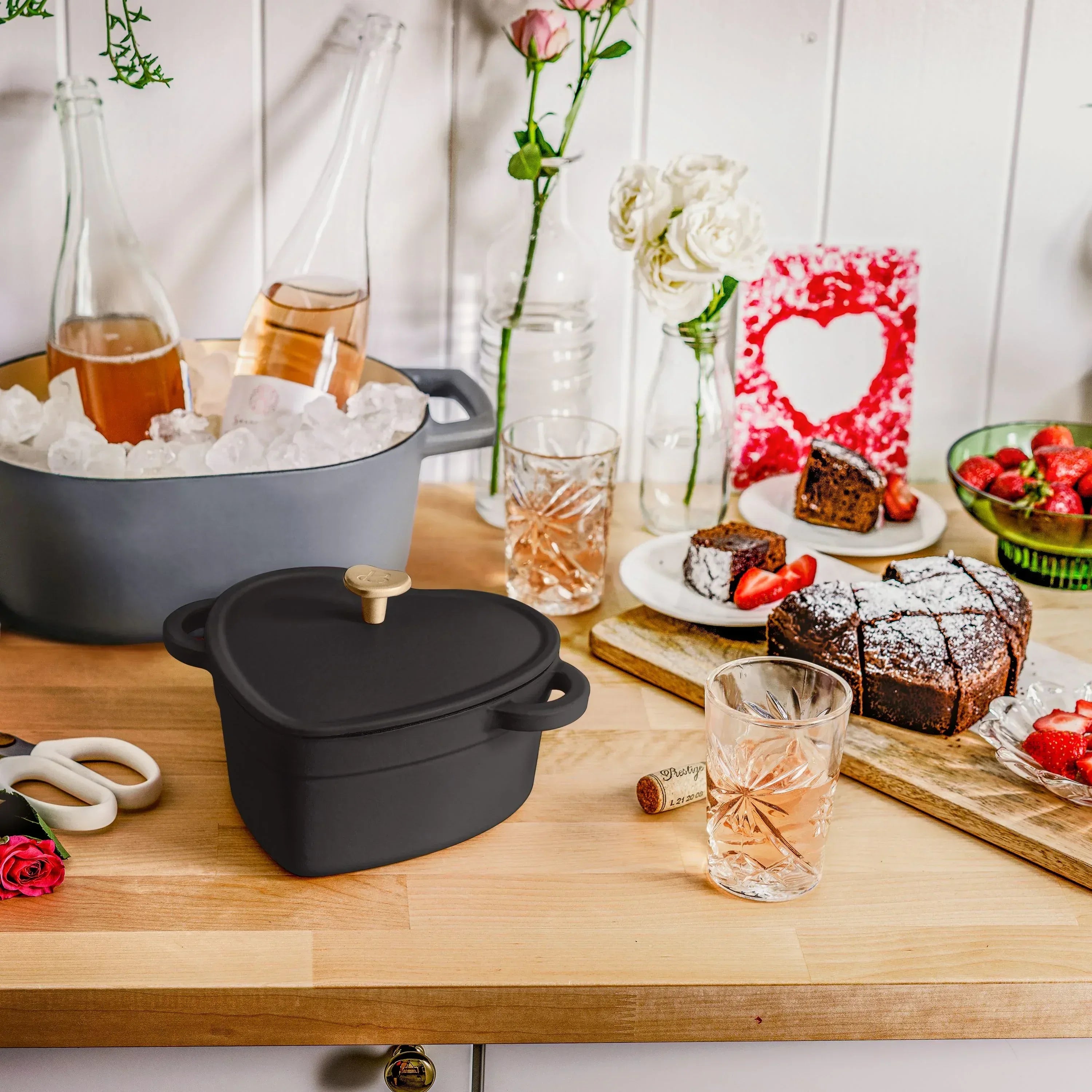 Beautiful 2QT Cast Iron Heart Dutch Oven, Black Sesame by Drew Barrymore