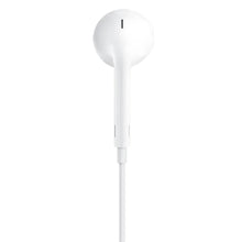 Wired white earbud with speaker grille and small top microphone port