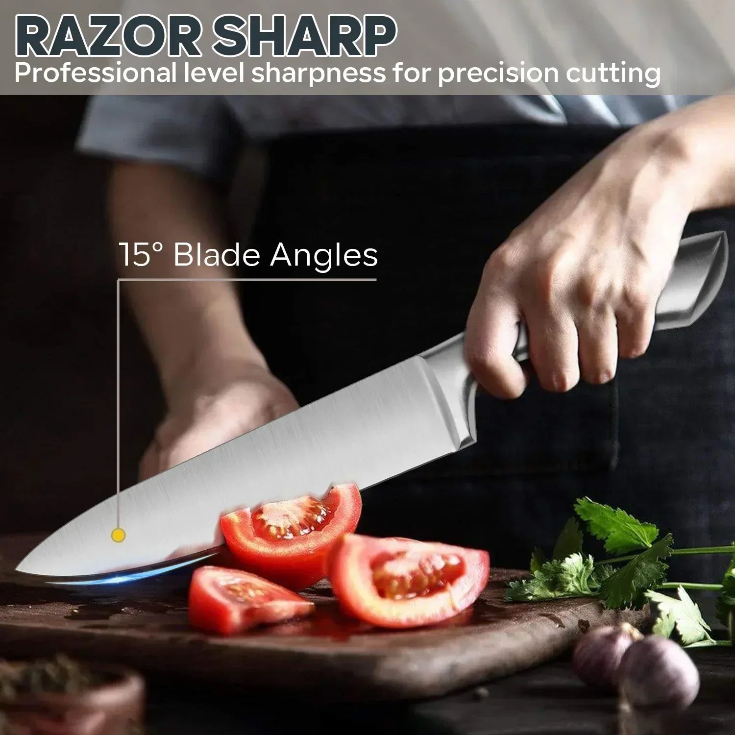 Vesteel Knife Set for Kitchen with Block, 15 Pcs High Carbon Stainless Steel Kitchen Knife Set with Self Sharpening