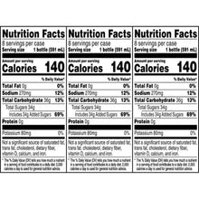 Nutrition Facts label for a bottled sports drink, 8 servings per case