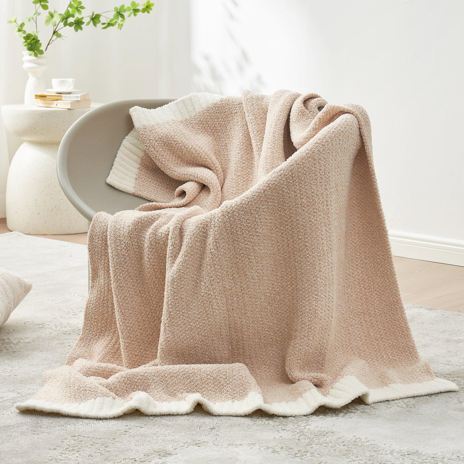 Snuggle Sac Heather Beige Throw Blanket for Couch, Ultra Soft Microfiber Knitted Blanket Cozy Warm Blankets, Beige, 50x70 inches