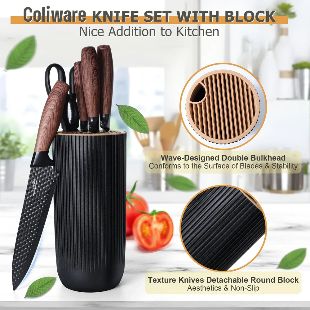 Joyfair Kitchen Knife Set, 7 Pcs Stainless Steel White Knives Block Set for Chef, Super Sharp Professional Knife Set with Universal Knife Block for Home Restaurant, Non-Stick & Anti-Rust - USA MEGA SHOP