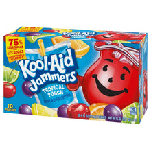 Kool-Aid Jammers Tropical Punch drink box with 10 pouches and cartoon fruit design
