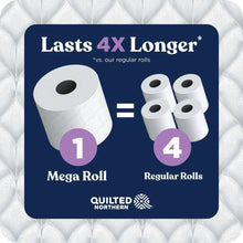 Quilted Northern mega roll vs regular rolls comparison graphic