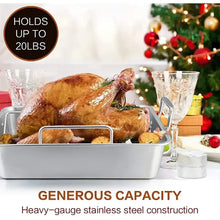 Stainless steel roasting pan with rack for up to 20 lb turkey