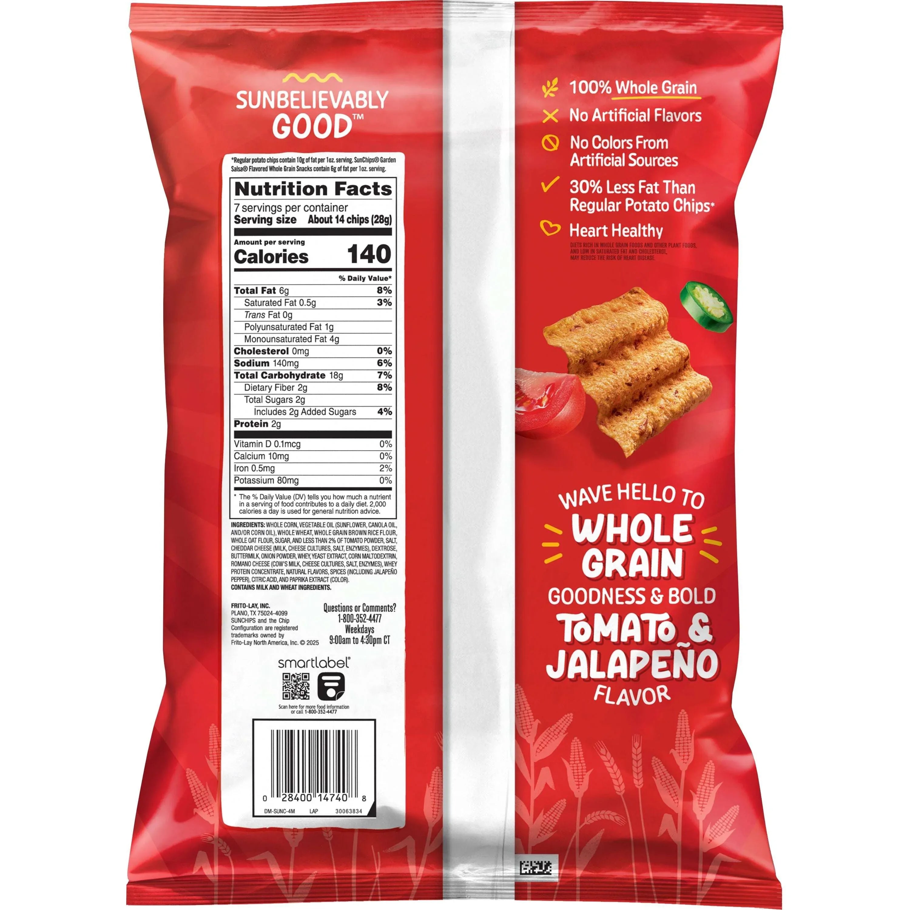 SunChips 100% Whole Grain Garden Salsa Snack Chips Bag, 7 oz