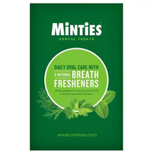 Dental dog treat bag with green front panel and mint leaf graphics