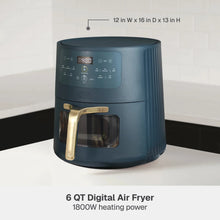 Atlantic Blue digital air fryer with front window and gold lever handle
