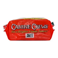 Canine Chews beefhide dog chew pack with red wrapper and barcode