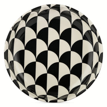Black-and-white geometric oval ceramic low bowl, glossy finish