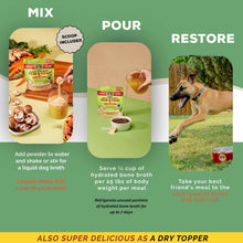 How to use: mix powder, pour with water, restore—Brutus Bone Broth pouch steps