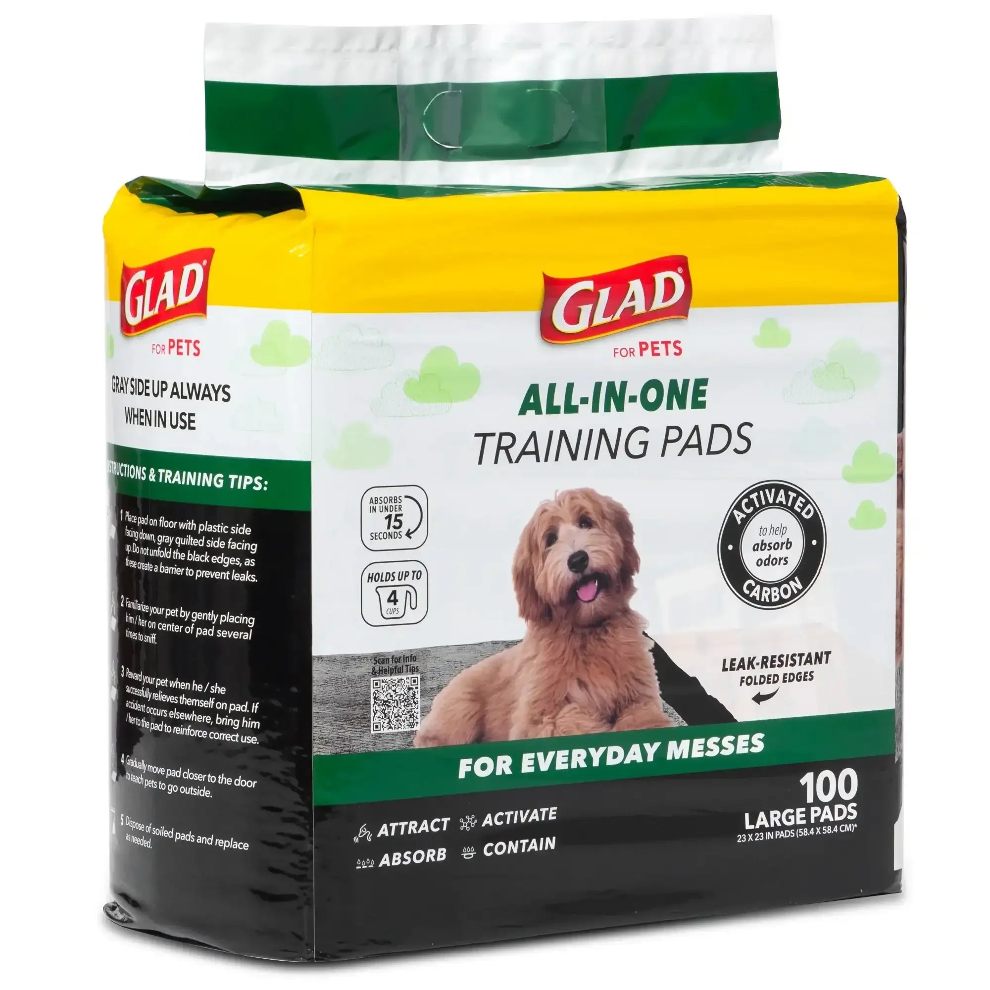 Glad Activated Charcoal Leak-Resistant Training Pads for Dogs, 23in x 23in, 100 Count - USA MEGA SHOP