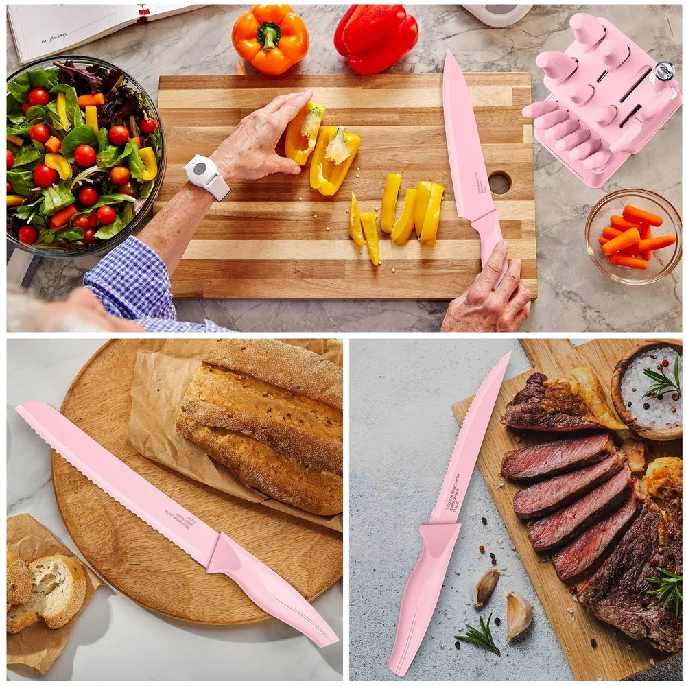 Vesteel Knife Set for Kitchen with Block, 15 Pcs High Carbon Stainless Steel Kitchen Knife Set with Self Sharpening - USA MEGA SHOP
