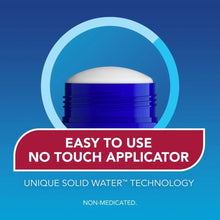 Solid balm stick with white cap and blue base, no touch applicator