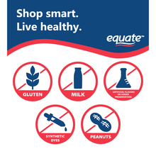 Equate multivitamin packaging panel reading “Shop smart. Live healthy.”